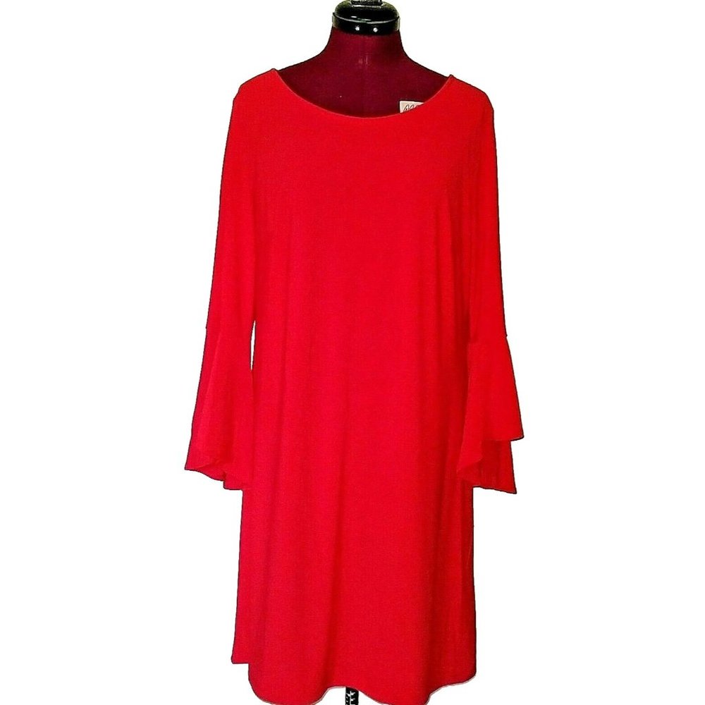 INC International Concepts Sheath Dress Size XL Red Bell Sleeves Lined P…
